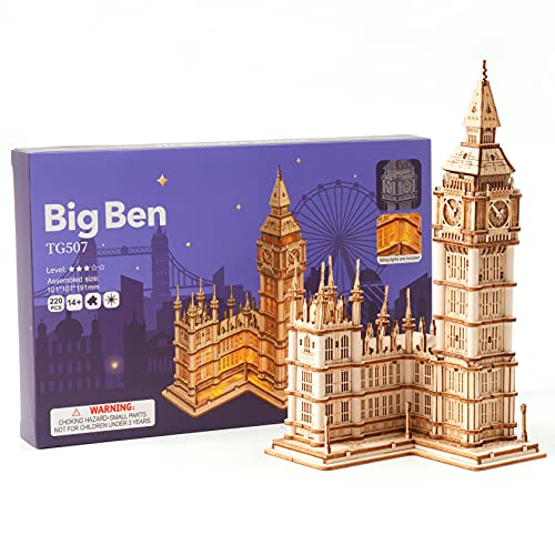 Rowood 3D Puzzles for Adults Wooden Model Kit Adult Craft Kit Gifts for Age 14+ Big Ben - style: Big Ben