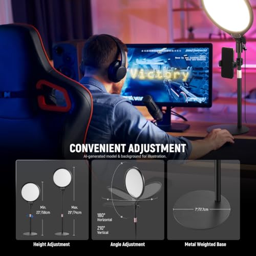NEEWER Basics 2 Pack 10.5" Desktop LED Ring Light with Stand for Desk/Phone Holder, 3000-6500K Full Screen 15W Panel Lighting for iPhone Recording Streaming Selfie Laptop Webcam Video Conference, R10