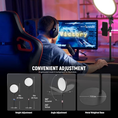 NEEWER Basics 2 Pack 10.5" Desktop LED Ring Light with Stand for Desk/Phone Holder, 3000-6500K Full Screen 15W Panel Lighting for iPhone Recording Streaming Selfie Laptop Webcam Video Conference, R10