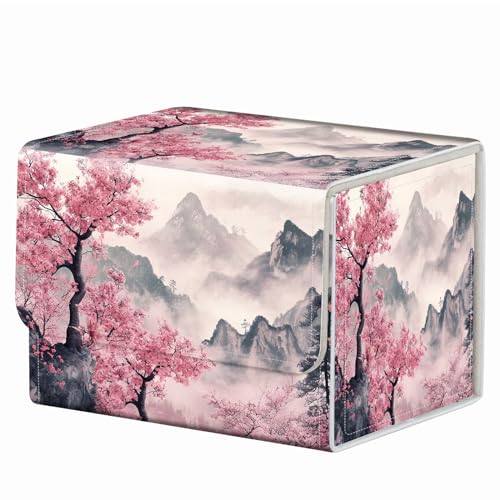 Strong Magnet Card Case Deck Box Mtg Card Box Playing Card Box Tcg Up to 200 Cards Creative Pattern Trading Card Storage Box for Collectible Card Games, Pink Trees And Mountains - color: Pink Trees And Mountains
