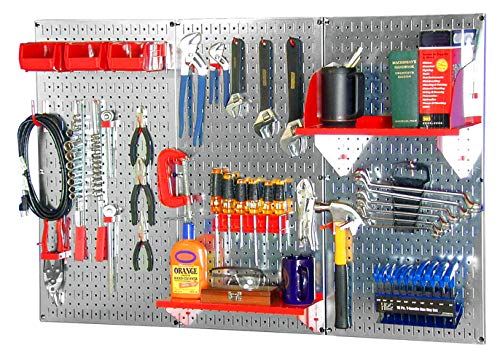 Wall Control 30WRK400GVR 4-Feet Metal Pegboard Standard Tool Storage Kit with Galvanized Toolboard and Red Accessories - color: Galv/Red