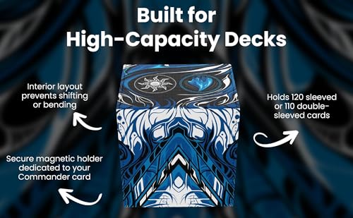 Realm Guard TCG/MTG Commander 100+ Card Art Deck Box With Storage (Blue/White) - style: Blue White