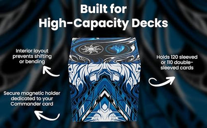 Realm Guard TCG/MTG Commander 100+ Card Art Deck Box With Storage (Blue/White) - style: Blue White
