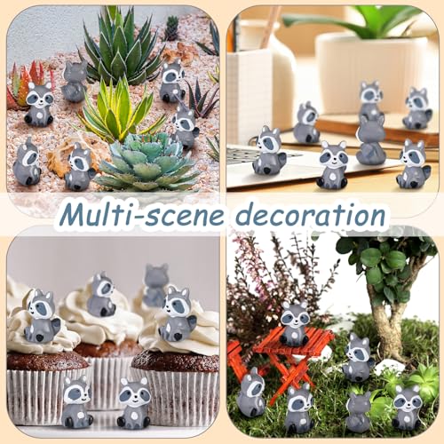 Seenelling 50 Pcs Mini Raccoon Figurine Bulk Resin Miniature Tiny Animals Figures Small Little Cute Raccoon Home Decor for Cabin Lodge Rustic Cake Toppers Desktop Home Decor(Sit) - style: Sit
