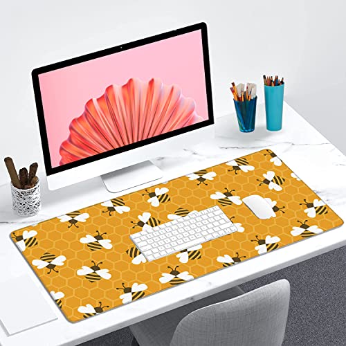 Bee with Honey Extended Gaming Mouse Pad Large Desk Mat with Non-Slip Rubber Base and Stitched Edges,Keyboard Mouse Mat Desk Pad for Work,Game,Office,Home 35.4 * 15.7 Inch - color: Bee With Honey