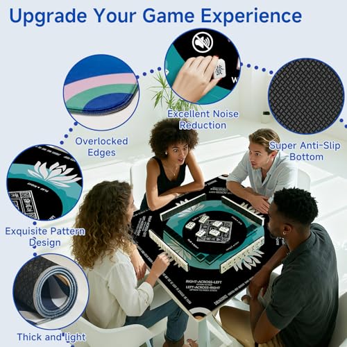 Mahjong Mat 2025 Upgraded No-Crease & No Odor Design, 32.3 Inch with Waterproof Velvet, Non-Slip PU Silicone, Lightweight for Noise Reduction, Includes Printed Rules for Tiles and Cards (Black) - color: Black