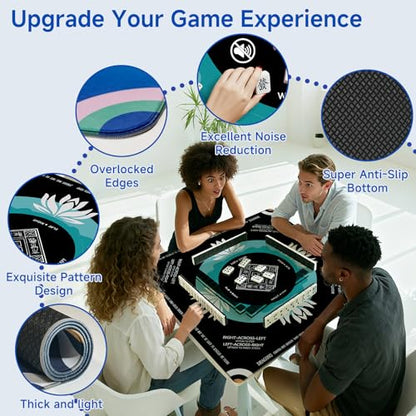 Mahjong Mat 2025 Upgraded No-Crease & No Odor Design, 32.3 Inch with Waterproof Velvet, Non-Slip PU Silicone, Lightweight for Noise Reduction, Includes Printed Rules for Tiles and Cards (Black) - color: Black