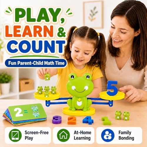 CozyBomB Frog Scale Balance Counting Toy - Preschool Math Learning Games | Frogs & Number Blocks & Math Learning Cards, STEM Montessori Toys Educational Gifts for Kids Ages 3 4 5 6 Year Old Birthday - color: Green