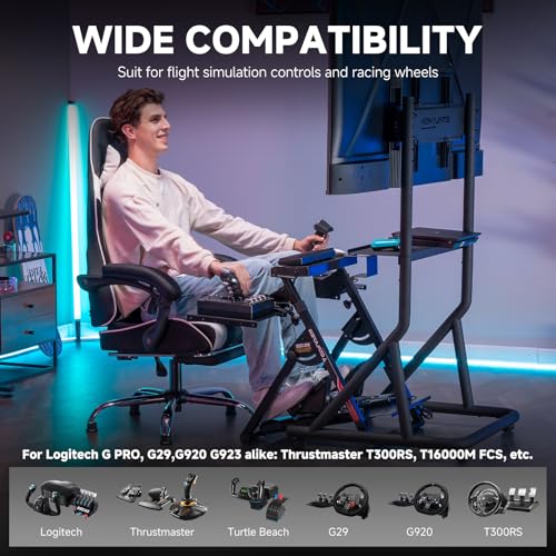 GTPLAYER Flight Racing Simulation Stand Foldable Gaming Stand Compatible with Logitech/Thrustmaster/PXN Gaming Devices Adjustable Stable Simulator Cockpit Stand, Electronic Device Not Included, Black - color: Black Flight Stand