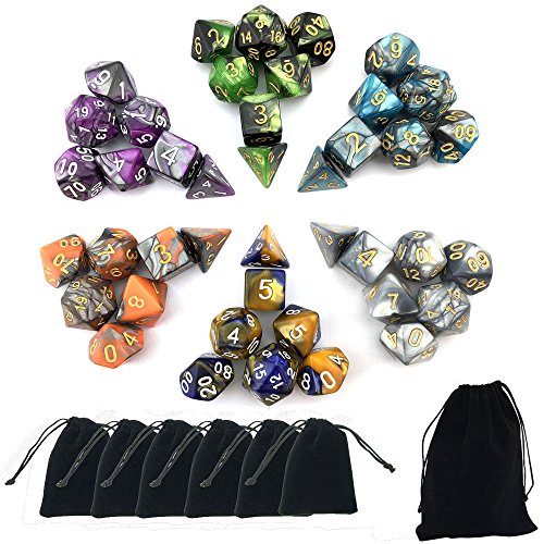 SmartDealsPro Double-Colors Polyhedral Dice Sets with Pouches for D&D DND RPG MTG Dungeon and Dragons Table Board Roll Playing Games D4 D6 D8 D10 D% D12 D20 (6-Color Sets) - color: 6-double Color Sets