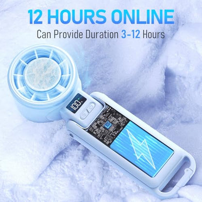 PlayHot Upgraded Portable Handheld Fan with 60°F Ice Cooling, Up tp 12Hrs Personal Fans Portable Rechargeable, 5 Speed 25550RPM Powerful Portables Fan Handheld, Hand/Neck/Desk Fan 3 IN 1(Blue) - color: Blue