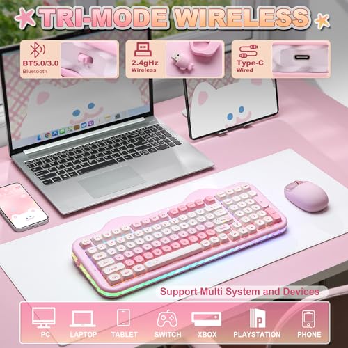 YUNZII C98 Wireless Mechanical Keyboard with Number Pad,99 Key BT5.0/2.4G/USB-C Hot Swap Gasket Mount with PBT MOA Keycaps,Custom RGB,Cute Cake Keyboard for Win/Mac (Pink, Candy Linear Switch) - color: Pink, size: Candy Linear Switch