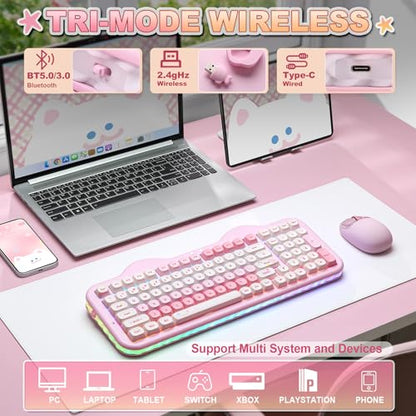 YUNZII C98 Wireless Mechanical Keyboard with Number Pad,99 Key BT5.0/2.4G/USB-C Hot Swap Gasket Mount with PBT MOA Keycaps,Custom RGB,Cute Cake Keyboard for Win/Mac (Pink, Candy Linear Switch) - color: Pink, size: Candy Linear Switch