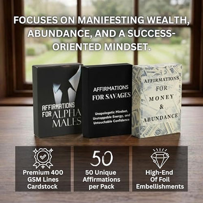 Isaac Liev 150 Positive Daily Affirmation Cards For Men Motivational card, Inspirational, Mindest Gifts for Success - Cool Gifts for Him, Best Friend, Coworkers, Office & Birthday - style: 3-PACK DEAL - Alpha Affirmations , Money Affirmations & Savage Aff