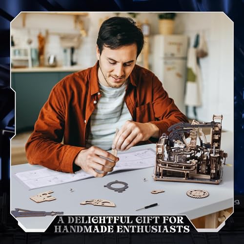 ROKR 3D Puzzles for Adults, Electric Model Kits Marble Spaceport LGC01, 472pcs Marble Run Brain Teaser Wooden Puzzles Building Toy, Desk Decor Creative Birthday Gifts for Men/Women 14+