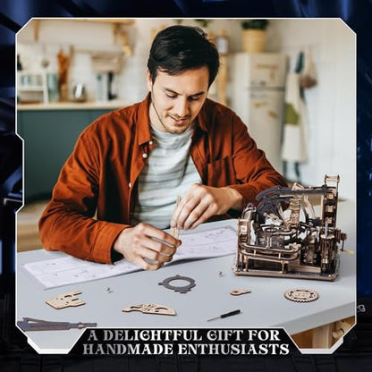 ROKR 3D Puzzles for Adults, Electric Model Kits Marble Spaceport LGC01, 472pcs Marble Run Brain Teaser Wooden Puzzles Building Toy, Desk Decor Creative Birthday Gifts for Men/Women 14+
