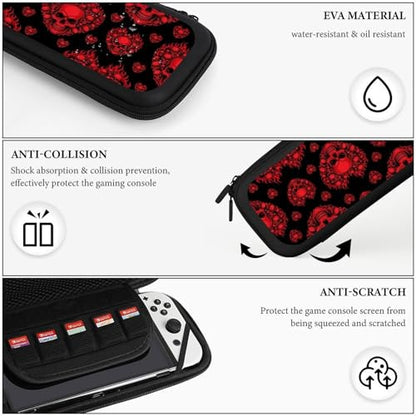 Travel Handheld Carrying Case for Switch, Red Skull Travel Storage Holder with Mesh Pocket, Hard Shell Protective Bag with 15 Game Cartridges - color: Design (339)