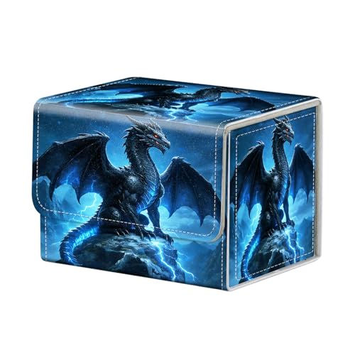 Blue Dragon Lightning for MTG Deck Box, 100+ Double Sleeved Card Storage Case, PU Leather Commander Deck Case for TCG Magic Yugioh, Magnetic Closure - color: Blue Dragon Lightning