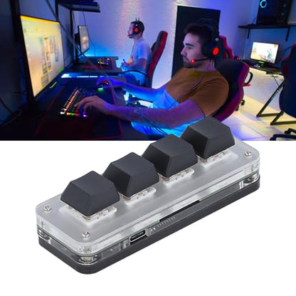 Walfront 4-Key Programmable Mechanical Macropad Mini One-Handed Keypad with Red Switches RGB Backlit USB-C Wired for Gaming & Productivity