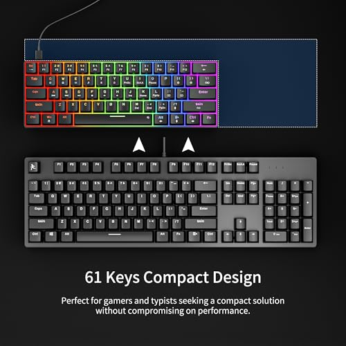 Newmen GM611 Mechanical Keyboard,LEDBacklit Wired Gaming Keyboard RedSwitch | Compact Portable,Mini 61 Keys,LED Backlit,60 Percent Mechanical Keyboard,Black Keycaps,Windows Laptop PC,Linear Red Switches - color: black keycaps-red switch