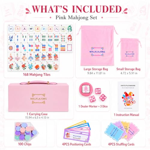 Pink American Mahjong Set, 168 Premium Melamine Tiles with 12 Jokers, Luxury Gift Box Mahjongg Set for Women, Moms & Grandmas, Portable Board Game for Girls’ Night & Weekly Clubs - color: Pink
