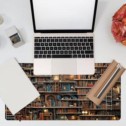 Desk Pad, Fantasy Shelves Desk Mat, Shelves Full of Books Large Gaming Mouse Pad for Desk, 31.5"x15.7" Extended Big Computer Keyboard Mouse Pad with Non-Slip Base and Stitched Edge - color: Fantasy Shelves