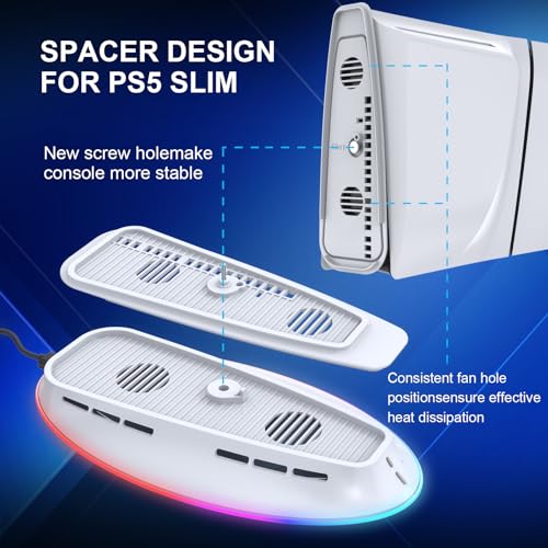 Cooling Fan Base Stand for PS5/PS5 Slim/PS5 Pro 2 Speed Fans Cooling Station with Control＆RGB Light DIY Decoration Game Console Cool Fan Accessories (Black)