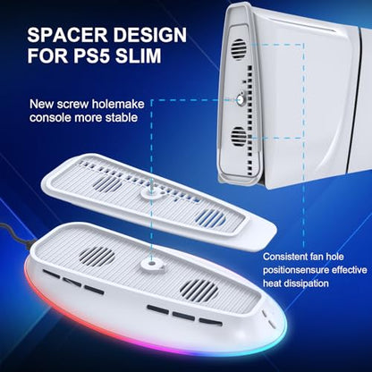 Cooling Fan Base Stand for PS5/PS5 Slim/PS5 Pro 2 Speed Fans Cooling Station with Control＆RGB Light DIY Decoration Game Console Cool Fan Accessories (Black)