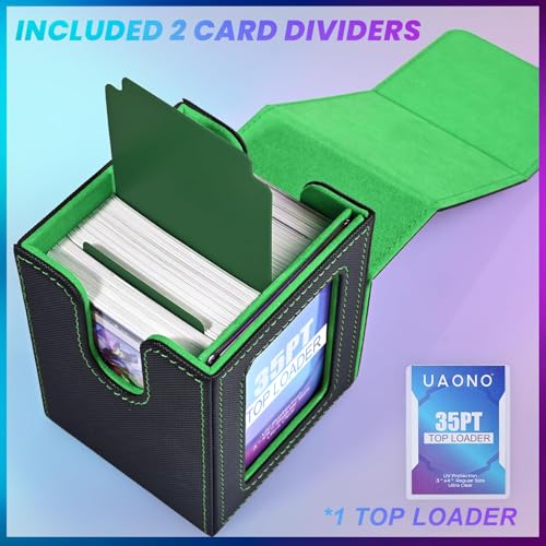 UAONO Card Deck Box for MTG Commander, Fits 100 Double-Sleeved Cards | Independent Commander Display, Magnetic Deck Case for Magic the Gathering TCG, 2 Dividers & 1 Top Loader (Black/Green) - color: A-Black&Dark Green