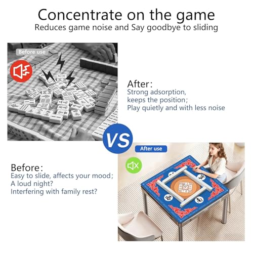 Mahjong Mat for Table with Carrying Bag & 3 Dice, Blue 31.5"x31.5" Square Rubber Mahjong Table Cover, Non-Slip & Noise Reduction Gaming Mat for Mah Jongg, Poker, Dominoes & Tile Games - color: Bright Blue