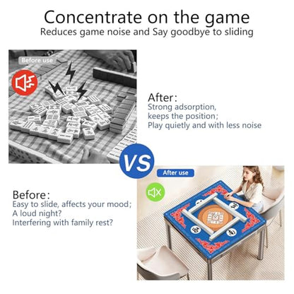 Mahjong Mat for Table with Carrying Bag & 3 Dice, Blue 31.5"x31.5" Square Rubber Mahjong Table Cover, Non-Slip & Noise Reduction Gaming Mat for Mah Jongg, Poker, Dominoes & Tile Games - color: Bright Blue