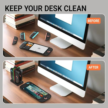 Nintendo Switch 2 Controller Charger, 4-Slot Magnetic Dock, LED Indicators | For Nintendo Switch 2 controllers only, not original Switch; four magnetic slots charge together with clear LED status lights