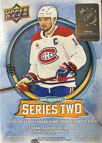 2025 2026 Upper Deck Hockey Series 2 Sealed 48 Card Blaster Box Containing an OPC Glossy Card and an Exclusive Green Dazzler Card Plus Chance for Matthew Schaefer Young Guns Rookie Card and More