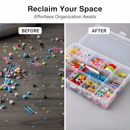 Umirokin 2 Pack 15 Grids Clear Plastic Organizer Box with Adjustable Dividers, Craft Storage Containers for Jewelry, Beads, Screws, Tackle Box, Washi Tapes, Small Parts Organizer for Arts and Crafts - size: 15 Girds 2 Packs