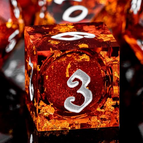ARUOHHA Liquid Core DND Dice Set, 7pcs Resin Sharp Edged Dragons Dice Role Playing Games, RPG Silver Numbers Red Dungeons Polyhedral Dice with Gift Box D20 D12 D10 D8 D6 D4 - color: Silver Red