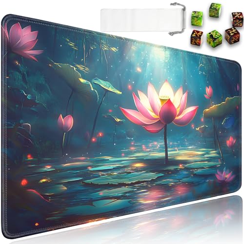 for MTG Game Playmat - 24 x 14 inches with Dices and Storage Bags, Non-Slip Base for TCG and Board Game Card Mats, Trading Card Games Mat, Lotus Pond Night Scene Pattern Collectible Card Playmats - color: Jv-playmat-p7-1-d119