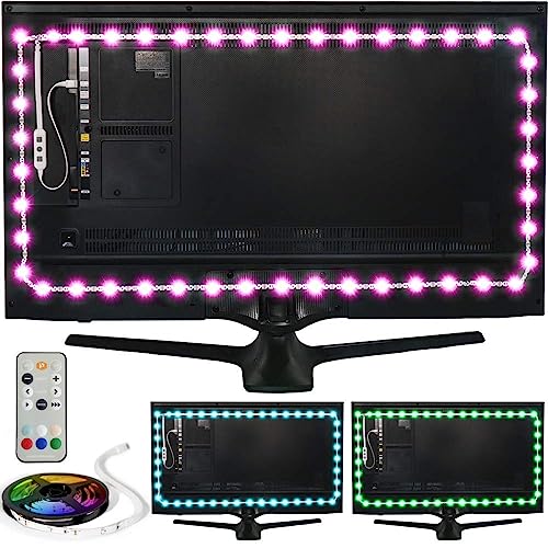 Power Practical LED Lights for TV in Living Room or Bedroom, Luminoodle Backlight, USB Powered Strips w/Remote for 15 Ambient Color Bias Lighting Options & 10 Brightness Modes, Size (60"-80" TV) - size: XX-Large (60" - 80" TV