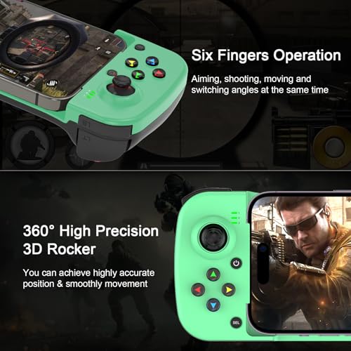 arVin Wireless Gaming Controller for iPhone Android Gamepad Joystick for iPhone 15/14/13, iOS, iPad, MacBook, Samsung Galaxy S23/22/21, TCL, One Plus, Tablet, PC, Call of Duty Mobile, Genshin, Diablo - color: Green&Blue