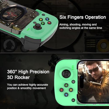 arVin Wireless Gaming Controller for iPhone Android Gamepad Joystick for iPhone 15/14/13, iOS, iPad, MacBook, Samsung Galaxy S23/22/21, TCL, One Plus, Tablet, PC, Call of Duty Mobile, Genshin, Diablo - color: Green&Blue
