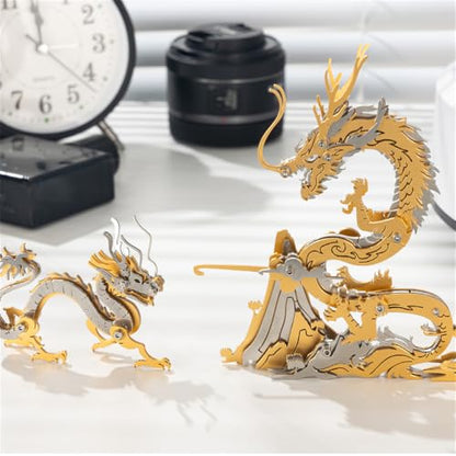 Chinese Dragon 3D Metal Puzzle, Golden, 92 Pieces | DIY Toy, Handmade puzzle,Model Kits, Building Blocks ,Assembly Gift for Adult - color: Chinese Dragon Golden