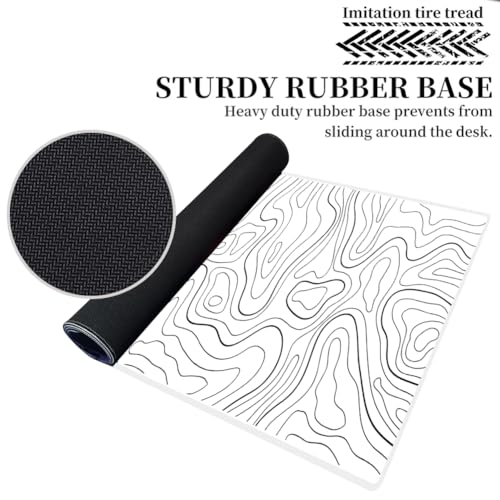 Large Gaming Mouse Pad Extended XXL Mouse Mat Long Desk Pad with Stitched Edges for Keyboard Home Office Gaming Work Big Desk Pad (35.4x15.7x0.12IN, 90x40),White Topographic - color: White Topographic