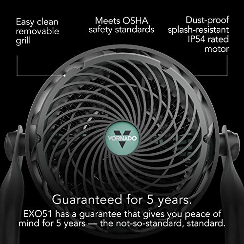 Vornado EXO51 Small Heavy Duty Air Circulator, 3-Speed High Velocity Shop Fan, Dustproof and Water-Resistant, Powerful Motor, Industrial High Impact Case, Whole Room Air Circulator, Green - style: EXO51 - Small