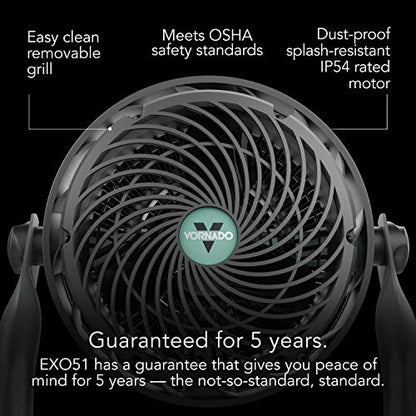 Vornado EXO51 Small Heavy Duty Air Circulator, 3-Speed High Velocity Shop Fan, Dustproof and Water-Resistant, Powerful Motor, Industrial High Impact Case, Whole Room Air Circulator, Green - style: EXO51 - Small