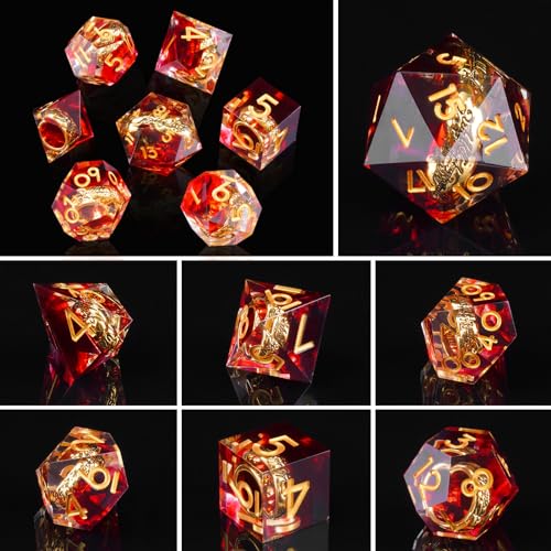 Ring DND Dice Set, 7 Pcs Magic Lord Ring DND Dice Resin Sharp Edge D&D Dice for Dungeons and Dragons RPG Role Playing Games