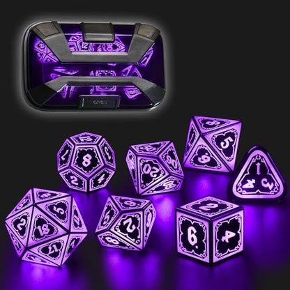 Light up LED DND Dice Set Rechargeable for Gift Dungeons and Dragon RPG | FONVGOGO D and D Glow in the Dark Dice with Charging Box for Tabletop Games, TTRPG, Dice Enthusiasts Collectors, DND Campaign - color: Astral Shard Purple