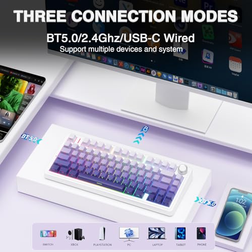 AULA F75 Pro Wireless Mechanical Keyboard,75% Hot Swappable Custom Keyboard,RGB Backlit,Pre-lubed Linear Switches,Side Printed PBT Keycaps Mechanical Gaming Keyboards,Gradient Purple - color: F75 Pro-Gradient Purple