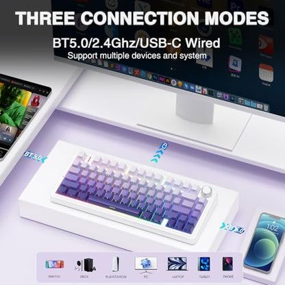 AULA F75 Pro Wireless Mechanical Keyboard,75% Hot Swappable Custom Keyboard,RGB Backlit,Pre-lubed Linear Switches,Side Printed PBT Keycaps Mechanical Gaming Keyboards,Gradient Purple - color: F75 Pro-Gradient Purple