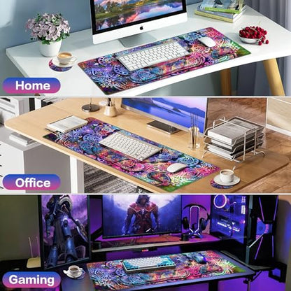 Mouse Pad with Wrist Rest, 4-in-1 Large Mousepad+Keyboard Wrist Rest+Mouse Pad Wrist Support+Cup Pad Set,Ergonomic Anti-Slip,Memory Foam Desk Mat for Home Office Gaming(35.4×15.7in) - color: Purple Mandala