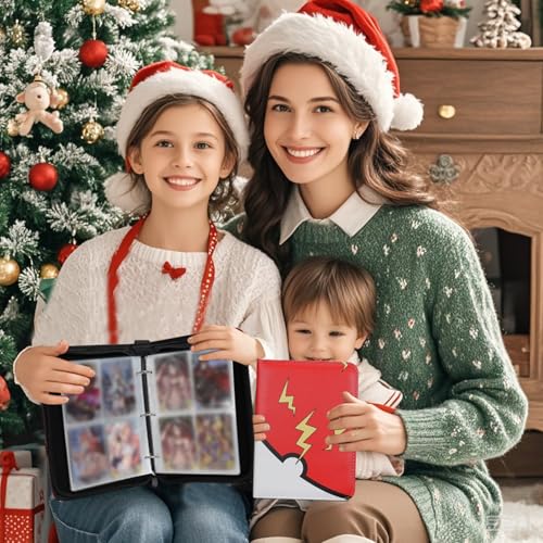 Collectible Trading Card Albums,4 Pocket Card Binder, 400 Double Sided Pocket PU Premium Zip Trading Collection Binderwith 50 Removable Sleeves, Card Folder forTCG, Sports Cards (Red &Blue) - color: Red &Blue