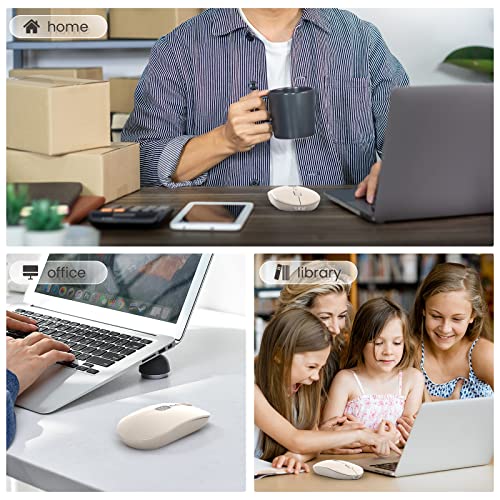 MAGIC-REFINER X1 Wireless Computer Mouse with Battery Level Visible | 2.4G Portable, Ultra Slim USB Mouse, Silent Click, 1600 DPI for Win/Mac/PC/Laptop/Computer/Office/Travel - color: Ivory